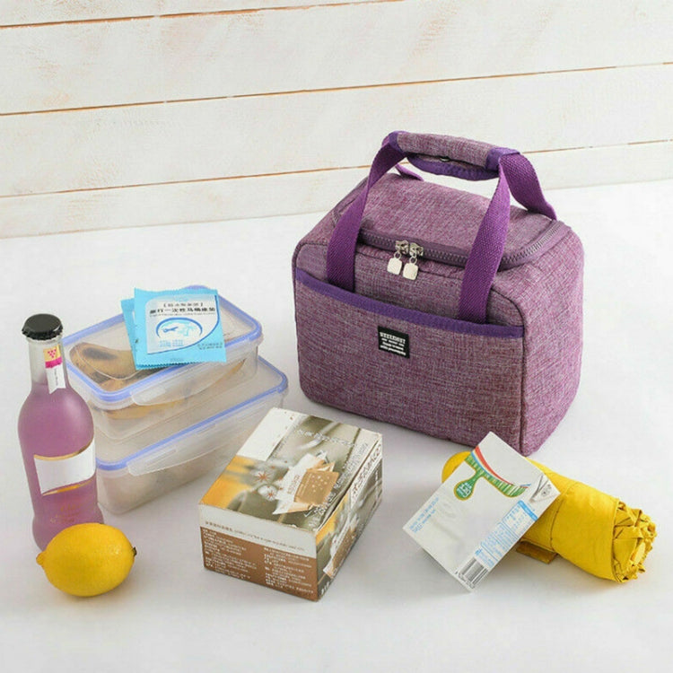 Portable Lunch Bag Thermal Insulated Lunch Box Tote Cooler Handbag 24  x 17 x 14cm(Purple)