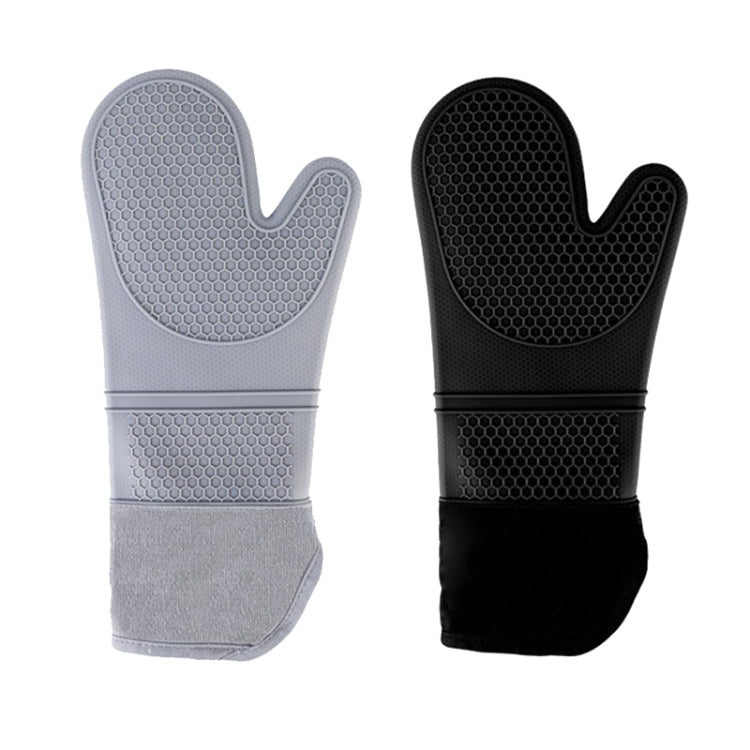 ZYA-426 Longer And Thicker Insulated Gloves Silicone Kitchen Baking Gloves(Black)