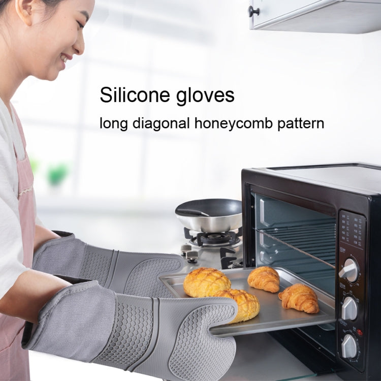 ZYA-426 Longer And Thicker Insulated Gloves Silicone Kitchen Baking Gloves(Black)