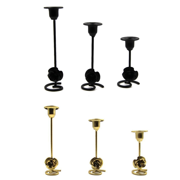 DH2304-01 Rose Carved Metal Candle Holder Bar Decoration Candlelight Dinner Candlesticks, Size: Medium Gold
