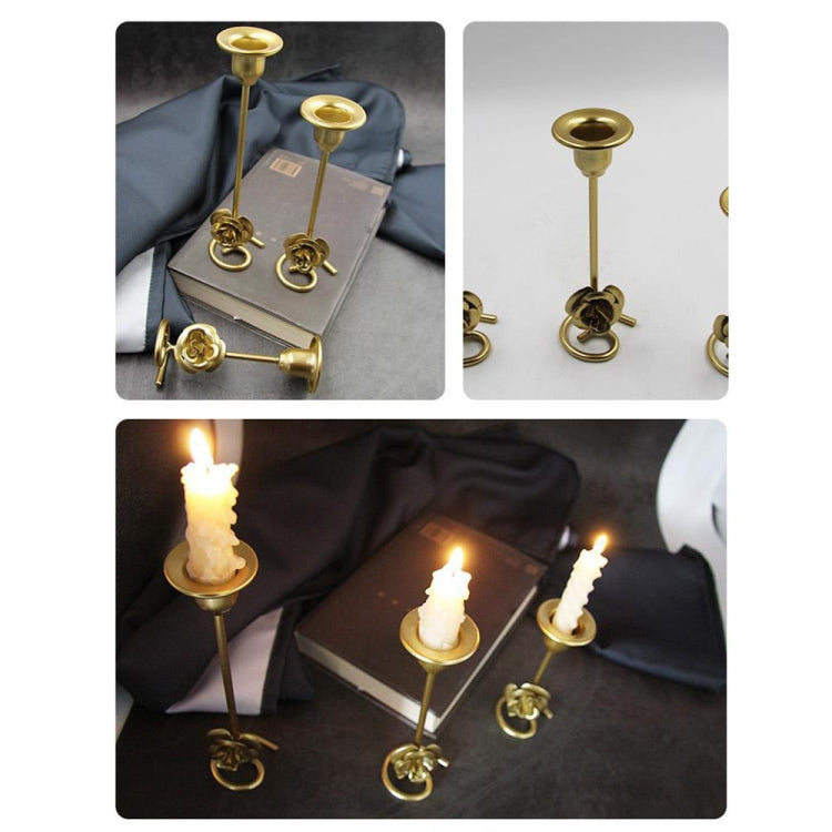DH2304-01 Rose Carved Metal Candle Holder Bar Decoration Candlelight Dinner Candlesticks, Size: Medium Gold