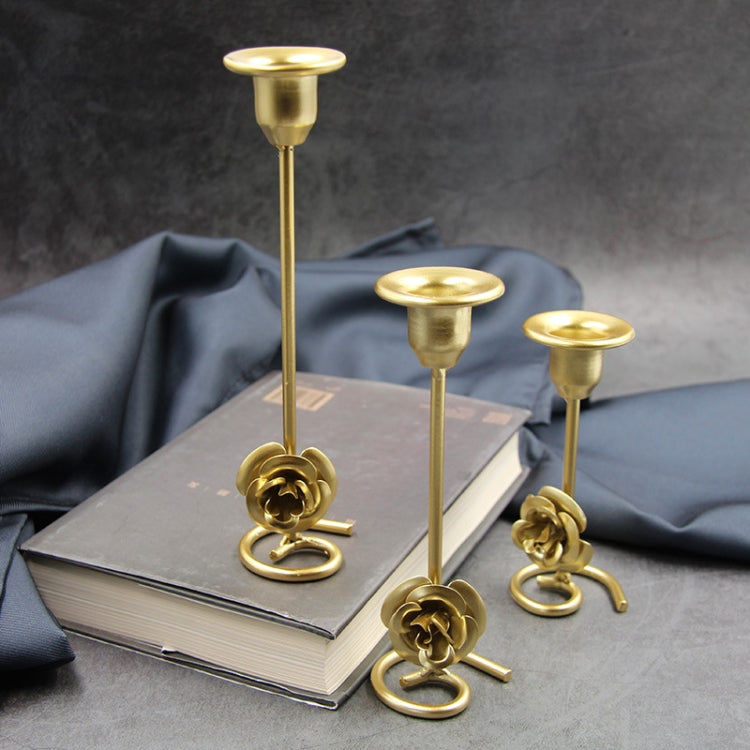 DH2304-01 Rose Carved Metal Candle Holder Bar Decoration Candlelight Dinner Candlesticks, Size: Medium Gold
