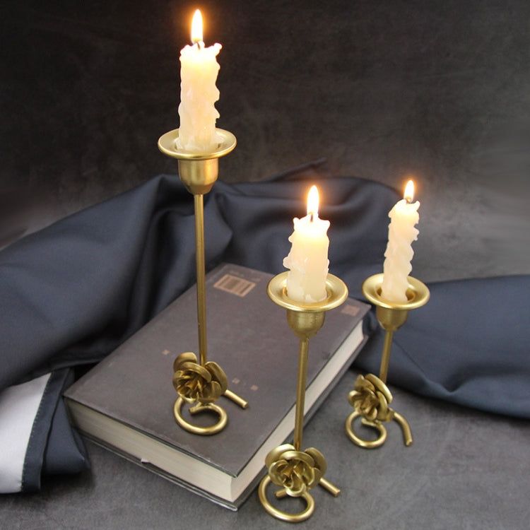 DH2304-01 Rose Carved Metal Candle Holder Bar Decoration Candlelight Dinner Candlesticks, Size: Medium Gold