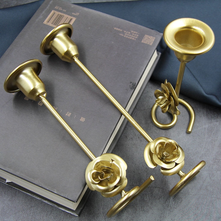 DH2304-01 Rose Carved Metal Candle Holder Bar Decoration Candlelight Dinner Candlesticks, Size: Short Gold