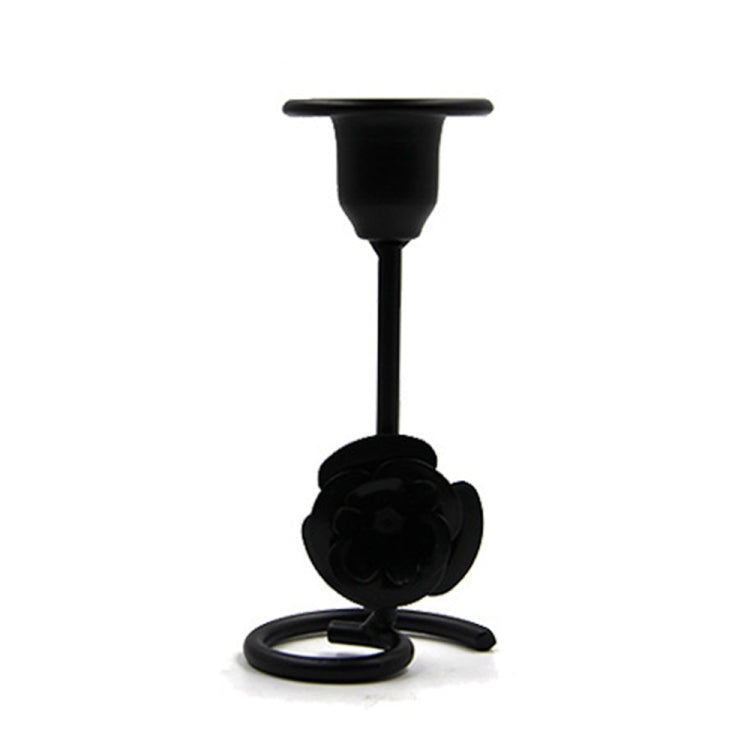DH2304-01 Rose Carved Metal Candle Holder Bar Decoration Candlelight Dinner Candlesticks, Size: Short Black