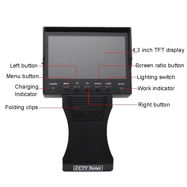 JSK-4300B 4.3 inch Handheld 12V Output Network Cable Monitoring Tester(With US Plug Power Adapter)