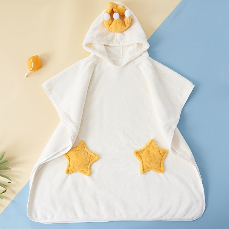70x140cm Kids Bath Towel Thickened High Density Coral Fleece Hooded Cloak Water Absorbent Cape(White)
