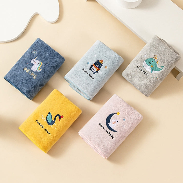 Coral Fleece Cartoon Embroidery Towel Kid Household Thickened Soft Absorbent Towel(Gray)