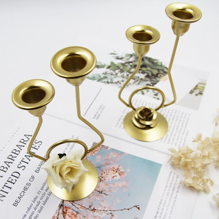 Wrought Iron Double-Headed Candle Holder Party Wedding Table Decoration Candlesticks(Silk)