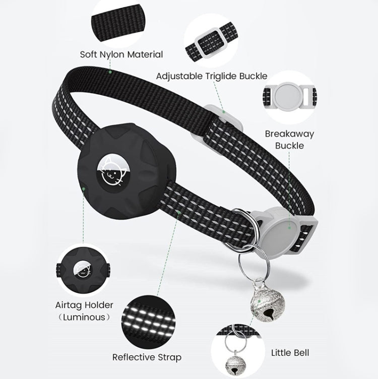 For AirTag Tracker Silicone Case Reflective Pet Cat Collar With Bell(Luminous Yellow)