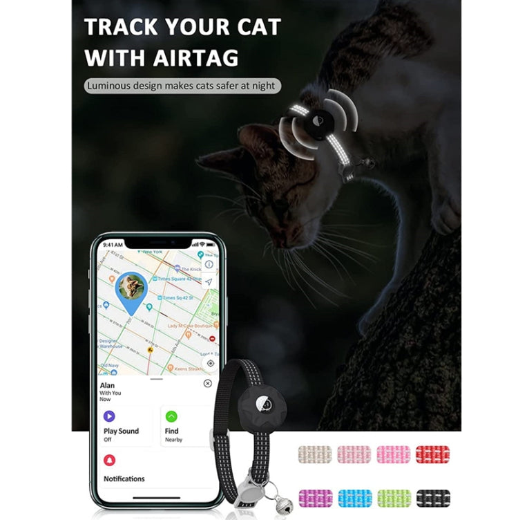 For AirTag Tracker Silicone Case Reflective Pet Cat Collar With Bell(Luminous Yellow)