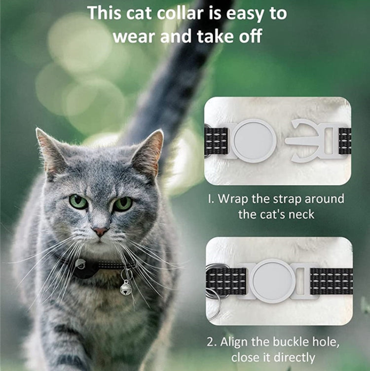 For AirTag Tracker Silicone Case Reflective Pet Cat Collar With Bell(Pink)