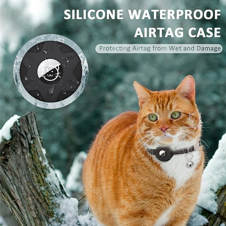 For AirTag Tracker Silicone Case Reflective Pet Cat Collar With Bell(Luminous Yellow)