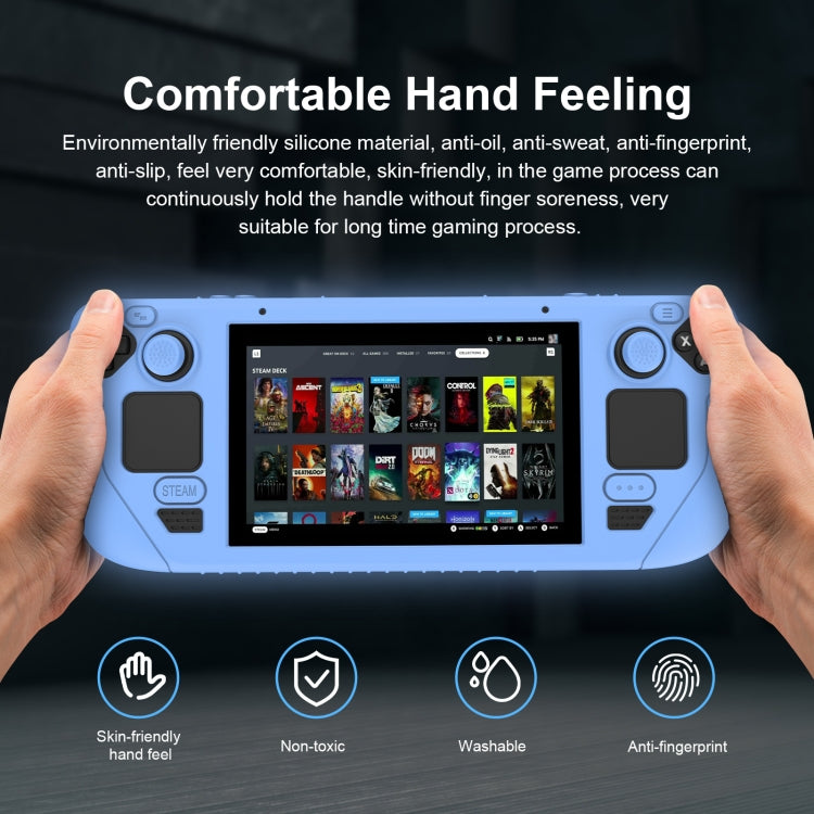 For Steam Deck Game Controller Soft Silicone Protective Cover Case With 4pcs Key Cap(Luminous Blue)