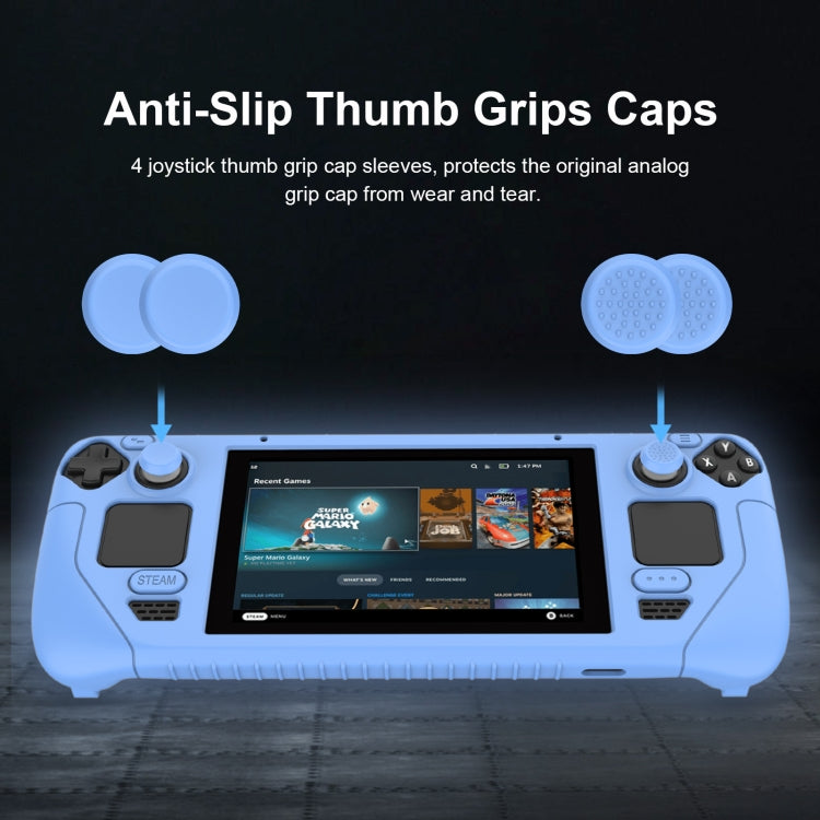 For Steam Deck Game Controller Soft Silicone Protective Cover Case With 4pcs Key Cap(Luminous Blue)