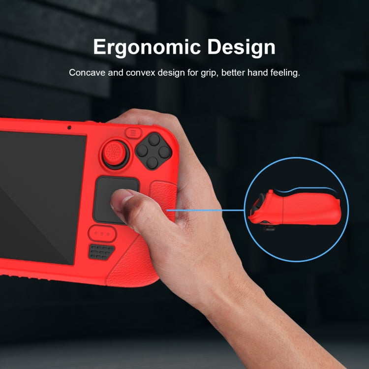 For Steam Deck Game Controller Soft Silicone Protective Cover Case With 4pcs Key Cap(Red)