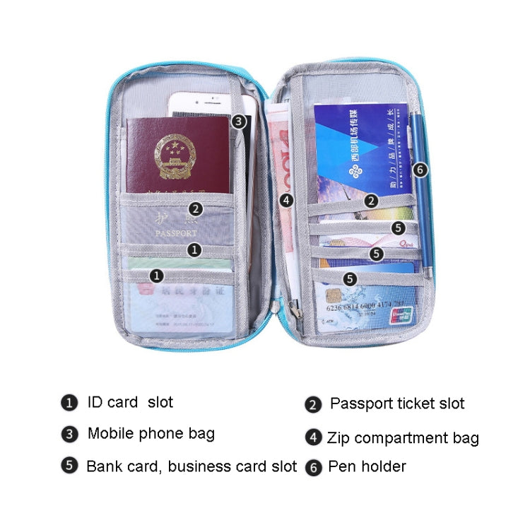 Travel Storage Passport Document Bag Multifunctional Ticket Holder Card Holder(Blue)