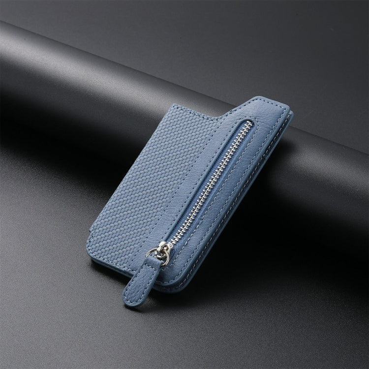 Phone ID Card Holder PU Leather Flap Zipper Wallet Card Holder Bag Adhesive Case(Blue)
