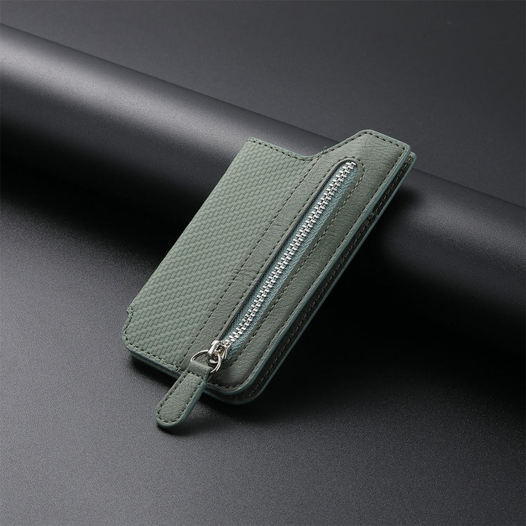 Phone ID Card Holder PU Leather Flap Zipper Wallet Card Holder Bag Adhesive Case(Green)
