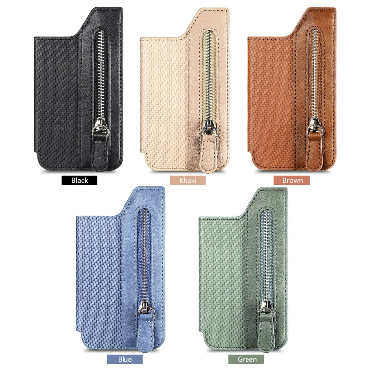 Phone ID Card Holder PU Leather Flap Zipper Wallet Card Holder Bag Adhesive Case(Green)