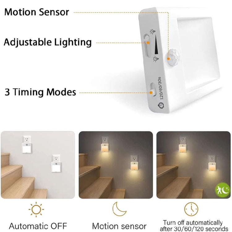 NL2101 Motion Sensor LED Night Light AC Plug Dimming Sleep Lights,Spec: Warm and White EU Plug