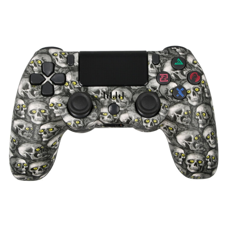 For PS4 Wireless Bluetooth Game Controller With Light Strip Dual Vibration Game Handle(Green Eye Skull)