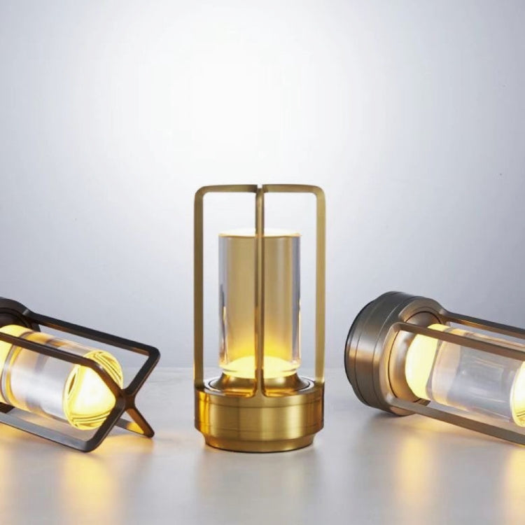 Vintage All Aluminum Cross Table Lamp Hotel Portable Outdoor Camping Touch Night Light, Battery Capacity: 2600mAh (Bronze)
