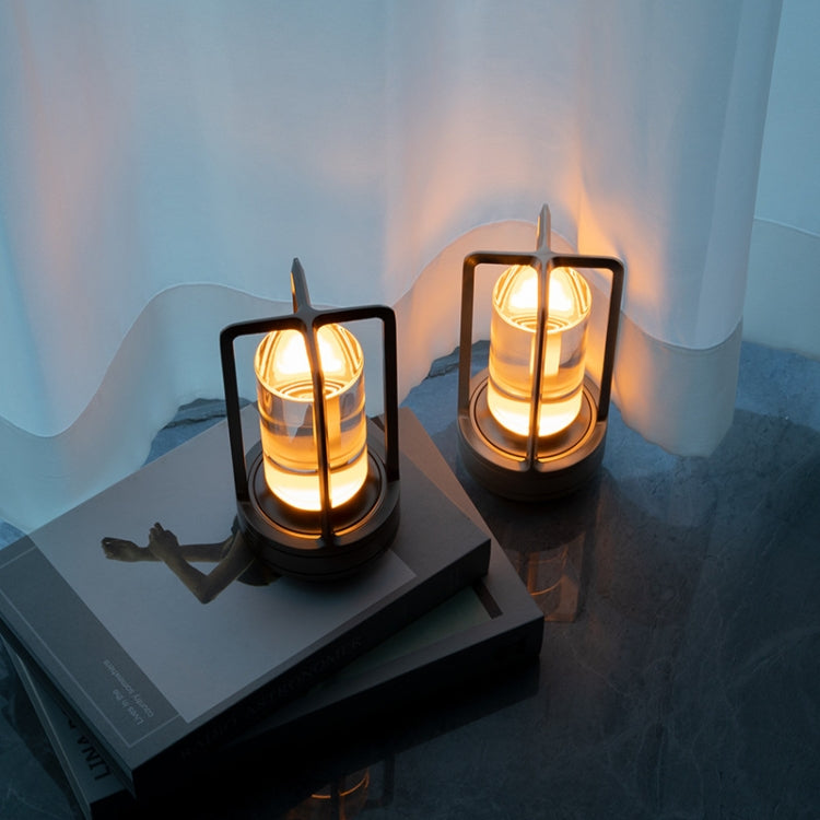 Vintage All Aluminum Cross Table Lamp Hotel Portable Outdoor Camping Touch Night Light, Battery Capacity: 2600mAh (Bronze)