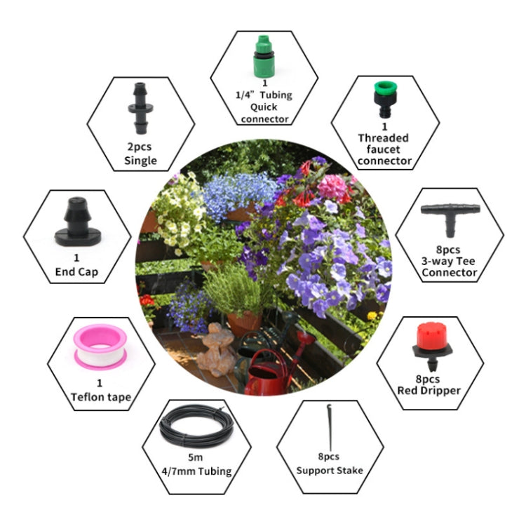 5m Kit Hose Drip Irrigation System Plant Watering Set 360 Degree Adjustable Drippers