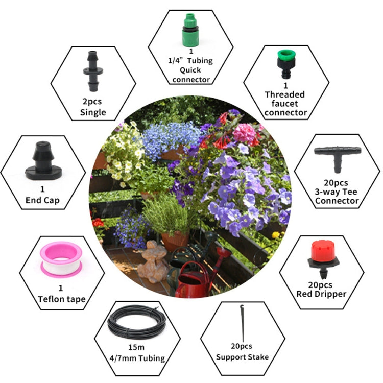 15m Kit Hose Drip Irrigation System Plant Watering Set 360 Degree Adjustable Drippers