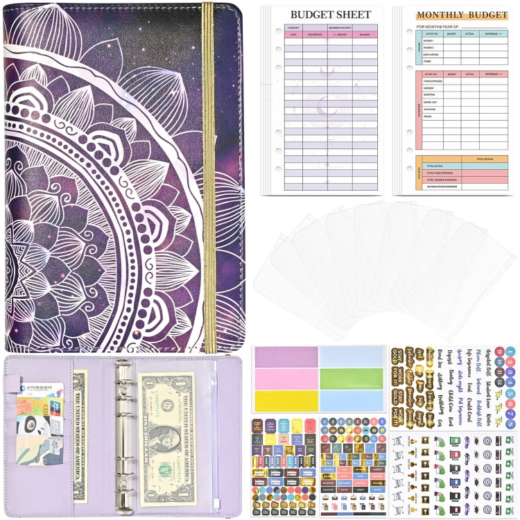 A6 Mandala Binder Financial Plan Notebook PU Leather Cash Budget Book(Fantasy Purple)