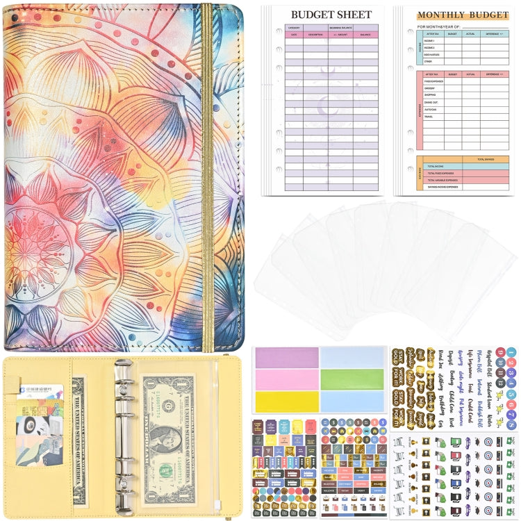 A6 Mandala Binder Financial Plan Notebook PU Leather Cash Budget Book(Sunshine Yellow)