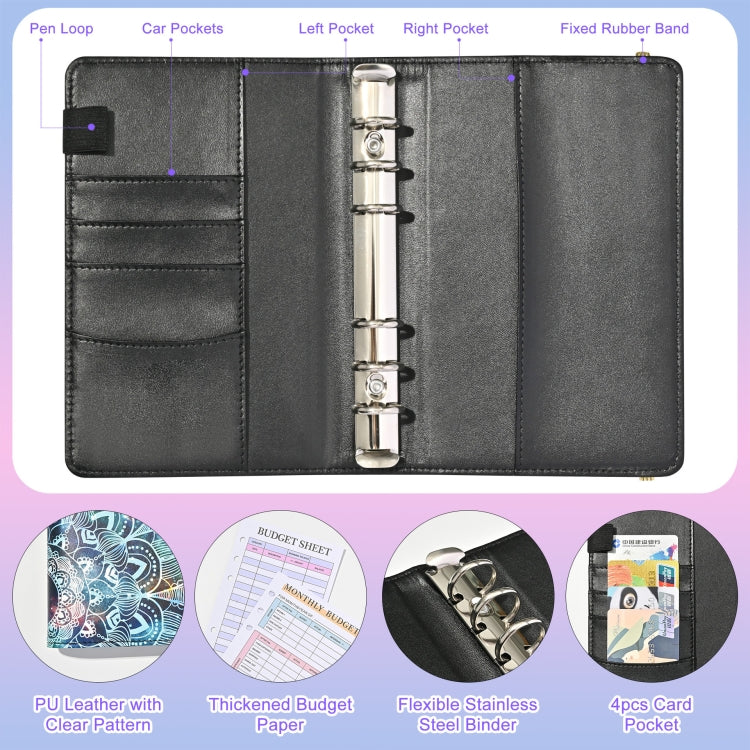 A6 Mandala Binder Financial Plan Notebook PU Leather Cash Budget Book(Star Black)