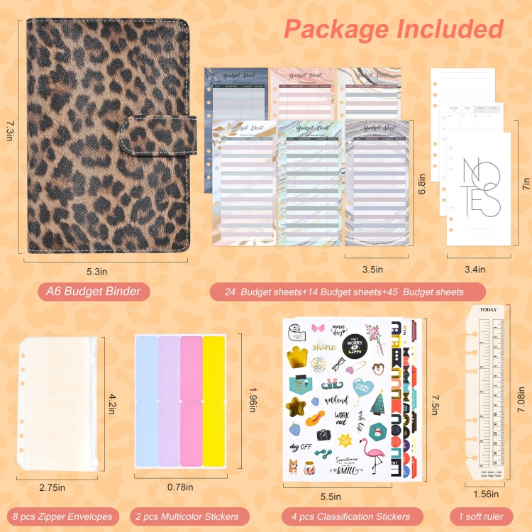 A6 Leopard Print Cash Budget Notebook  Loose Leaf Financial Management Notepad(Beige Brown)