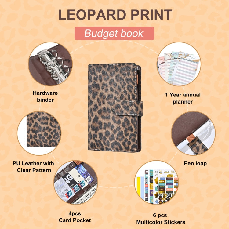 A6 Leopard Print Cash Budget Notebook  Loose Leaf Financial Management Notepad(Beige Brown)