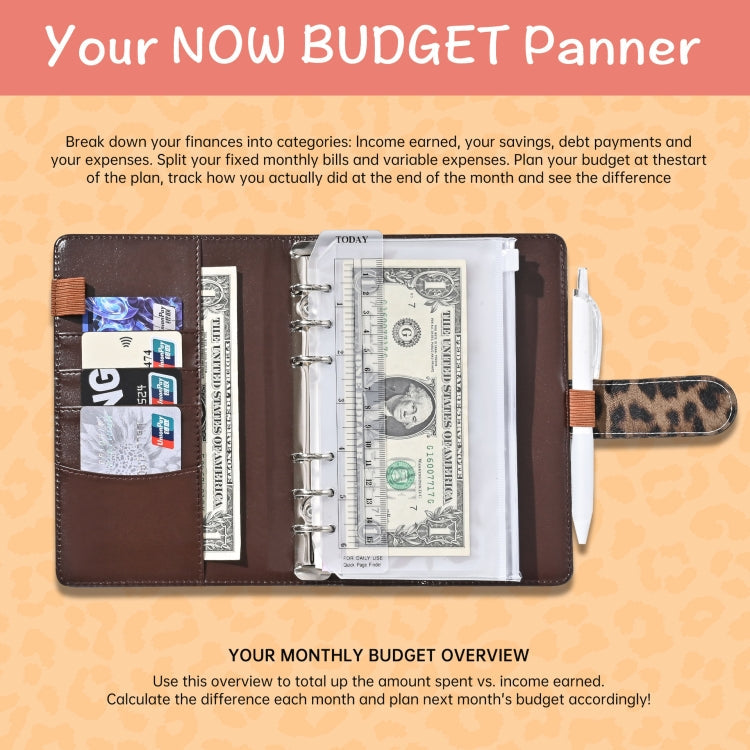A6 Leopard Print Cash Budget Notebook  Loose Leaf Financial Management Notepad(Blue)