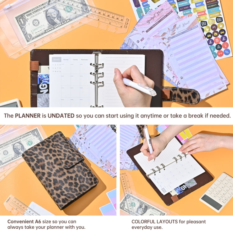 A6 Leopard Print Cash Budget Notebook  Loose Leaf Financial Management Notepad(Beige Brown)