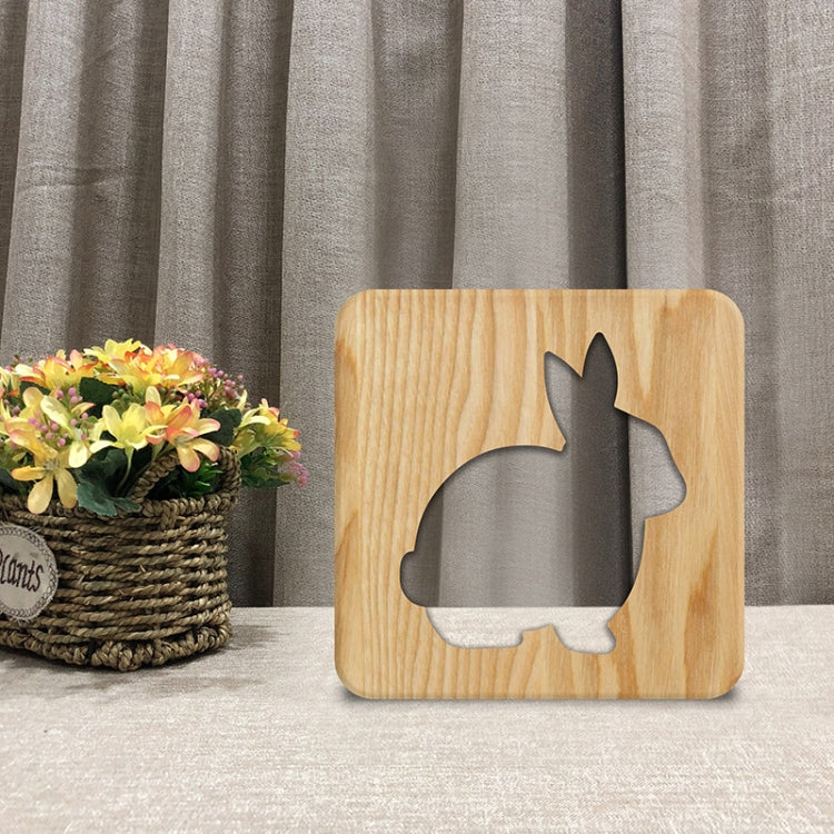 FS-T2104W  3D Wooden Carving Rabbit Table Lamp USB Night Light Crafts(Warm White)
