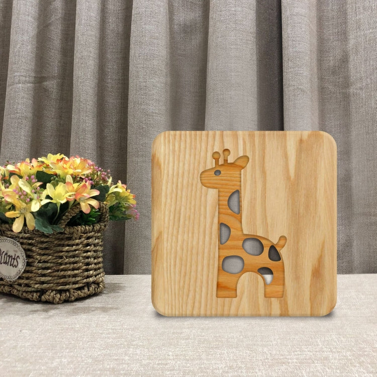 FS-T2330W  3D Wooden Carving Giraffe Table Lamp USB Night Light Crafts