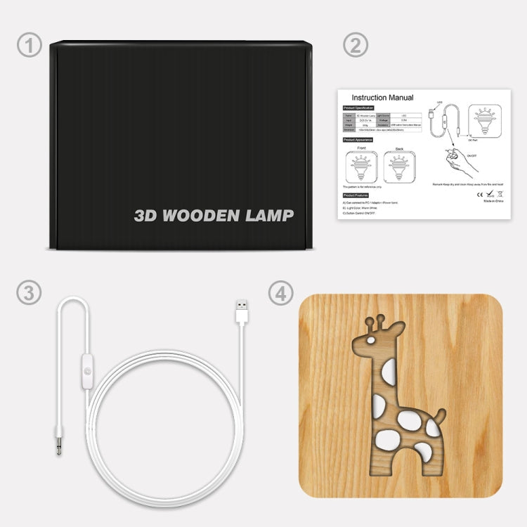 FS-T2330W  3D Wooden Carving Giraffe Table Lamp USB Night Light Crafts