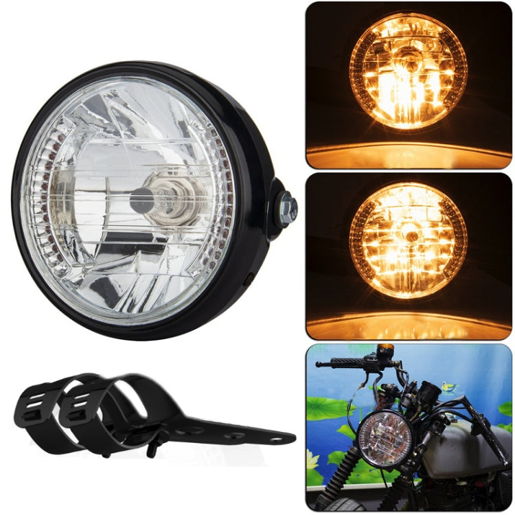Motorcycle 7 Inch LED Headlamp Angel Ring Steering Function With Bracket(Shock Absorber Diameter 35-43MM)