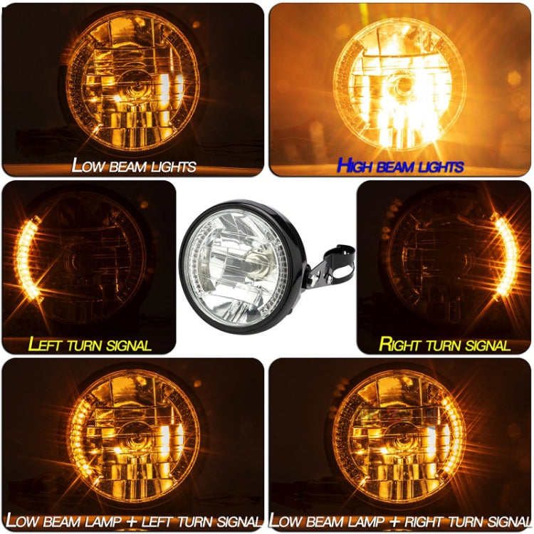 Motorcycle 7 Inch LED Headlamp Angel Ring Steering Function With Bracket(Shock Absorber Diameter 35-43MM)