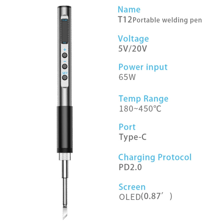 T12-I PTS100 Intelligent Portable Digital Display Small Constant Temperature Repair Soldering Iron PD65W Powered Mini Soldering Station
