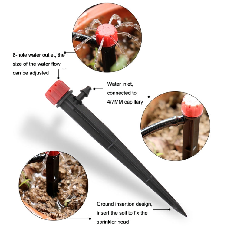 FH-118 13cm Adjustable 8 Holes Ground Plug Dripper Garden Irrigation System Watering Nozzle(Red Hat)