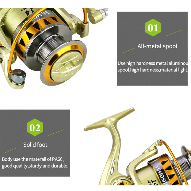 YUMOSHI JF2000 Spinning Fishing Reel 5.2:1 Gear Ratio Metal Spool Saltwater Fishing Tools