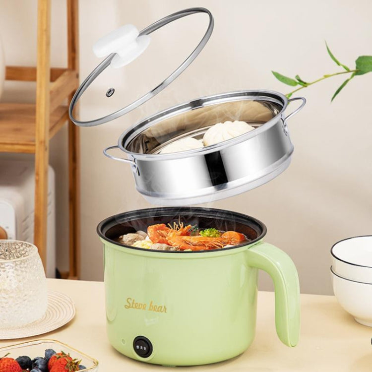 18cm Fast / Slow Gear+Non-stick Pot+Stainless Steel Steaming Grid Multifunctional Mini Electric Cooker(US Plug Green)