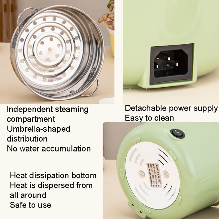 18cm Fast / Slow Gear+Non-stick Pot+Stainless Steel Steaming Grid Multifunctional Mini Electric Cooker(US Plug Green)