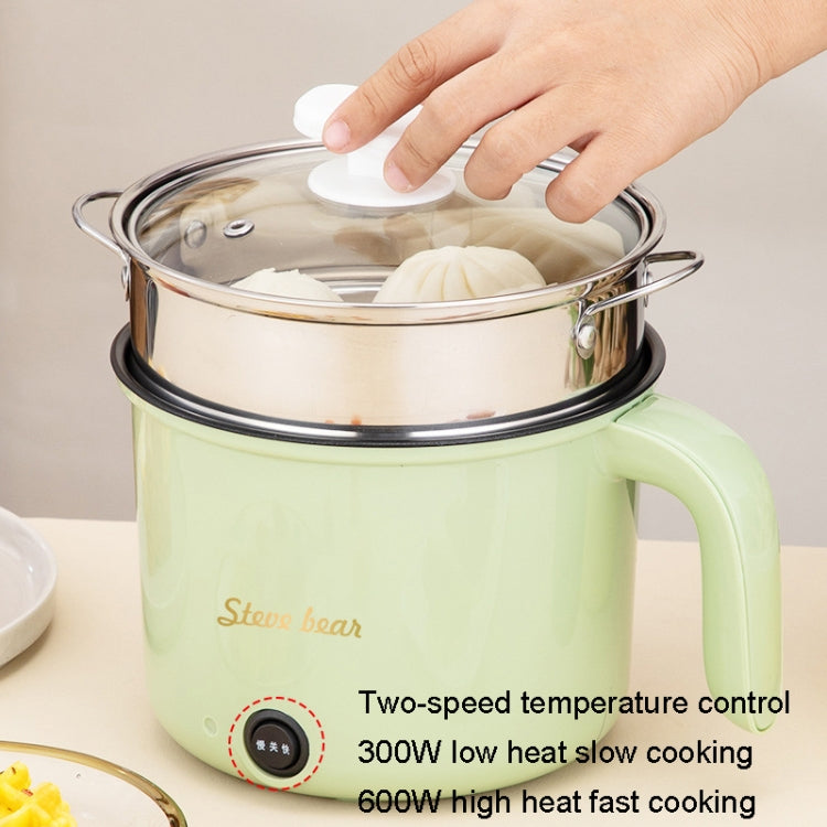 18cm Fast / Slow Gear+Non-stick Pot+Stainless Steel Steaming Grid Multifunctional Mini Electric Cooker(US Plug Green)