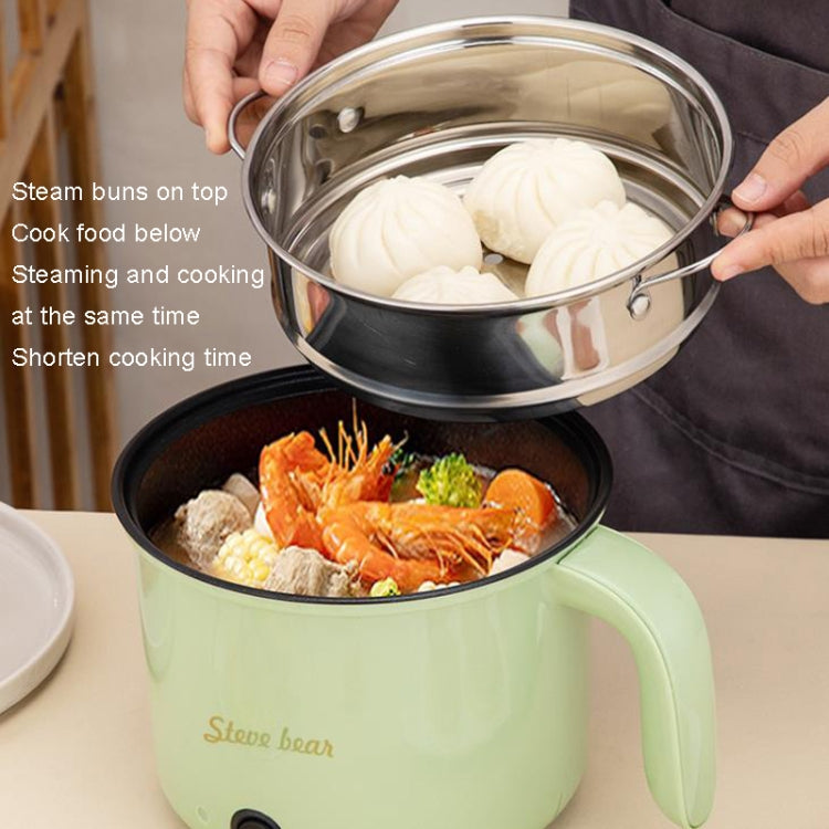 18cm Fast / Slow Gear+Non-stick Pot+Stainless Steel Steaming Grid Multifunctional Mini Electric Cooker(US Plug Green)