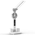 USB Plug Power Double Head Lighting LED Fan Desk Lamp with Pen Holder & Clock